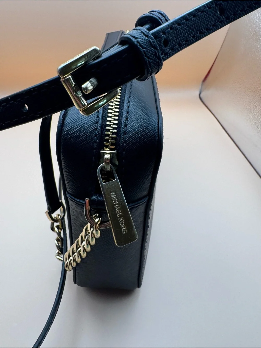 Michael Kors Navy Saffiano Leather Crossbody with Gold Chain